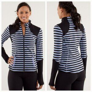 Lululemon Forme Jacket Sea Stripe Polar Haze Black Stretch Thumbholes Size 4